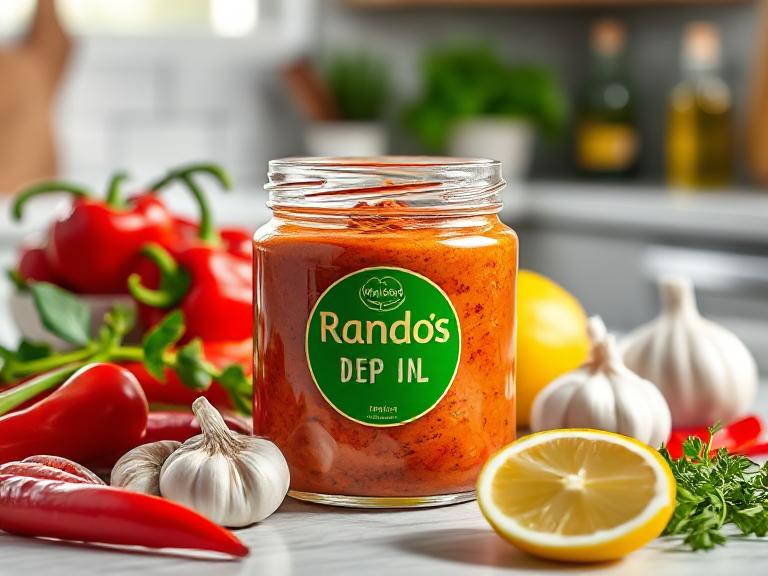 Healthy homemade Nando’s Red Pepper Dip in a jar with fresh ingredients around