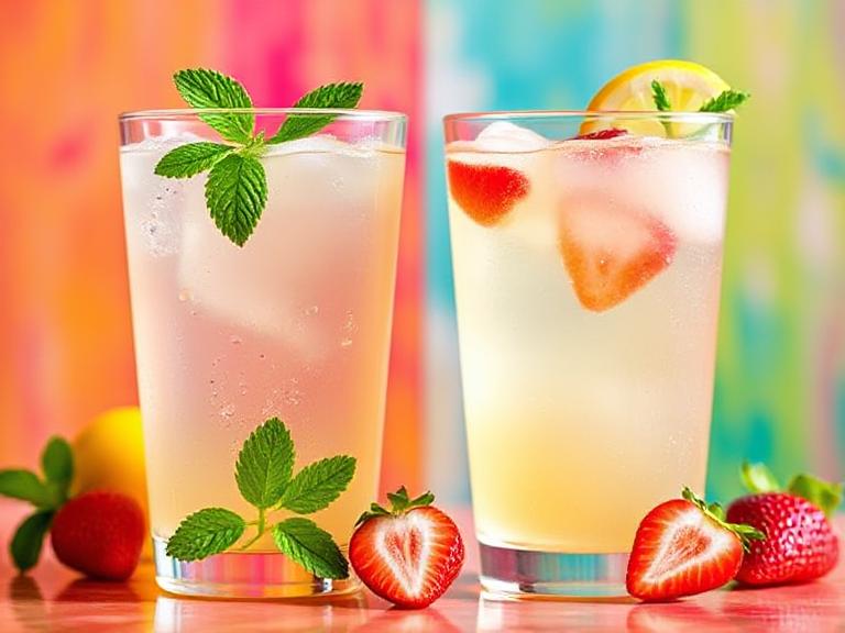 Two variations of apple lemonade — classic with mint and a fruity twist with strawberries.