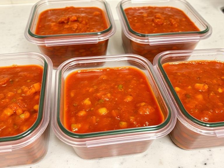 Hidden veg marinara sauce stored in containers for meal prep and easy meals.