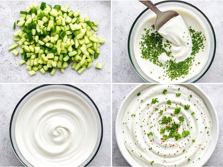 Step-by-step preparation of authentic Greek Tzatziki creamy recipe