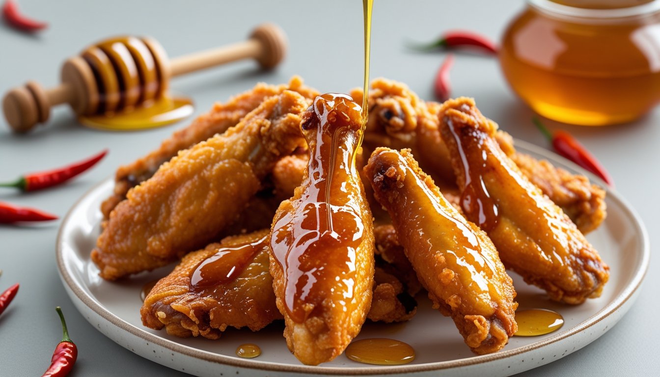 Fried chicken glazed with spicy homemade hot honey sauce.