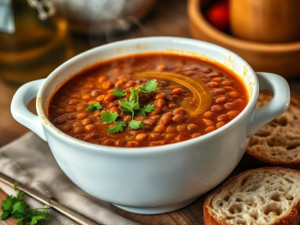 Scottish Red Lentil Soup garnished