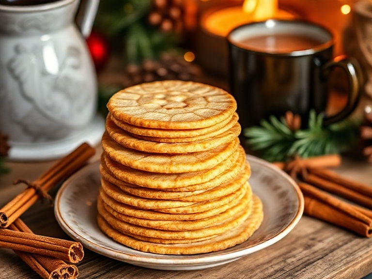 Freshly baked Moravian cookies – crispy, spiced holiday treat served with hot cocoa