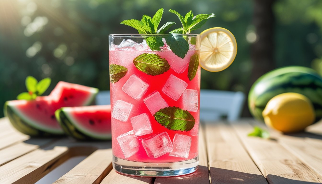 Refreshing homemade watermelon mint lemonade with ice, mint, and lemon – perfect summer drink to beat the heat fast.