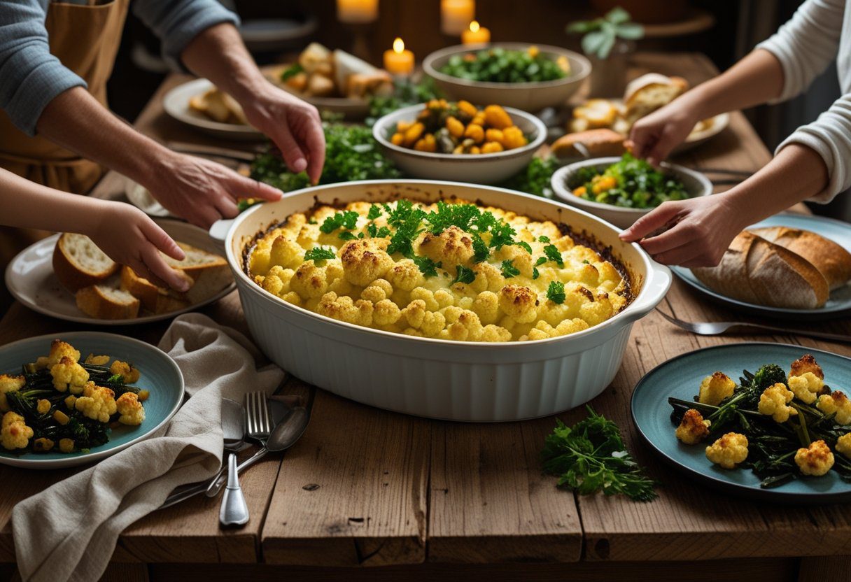 “Family-friendly oven roasted cauliflower cheese served as a side dish, with cheesy, golden baked cauliflower florets and fresh herb garnish, perfect for weeknight dinners or holiday meals
