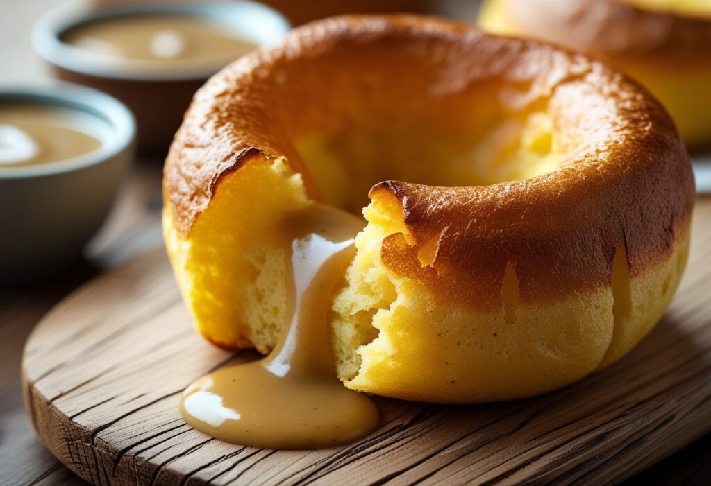 Golden gluten-free Yorkshire pudding made with rice flour, crispy edges and airy interior, served with vegan gravy, perfect coeliac-friendly Sunday roast.