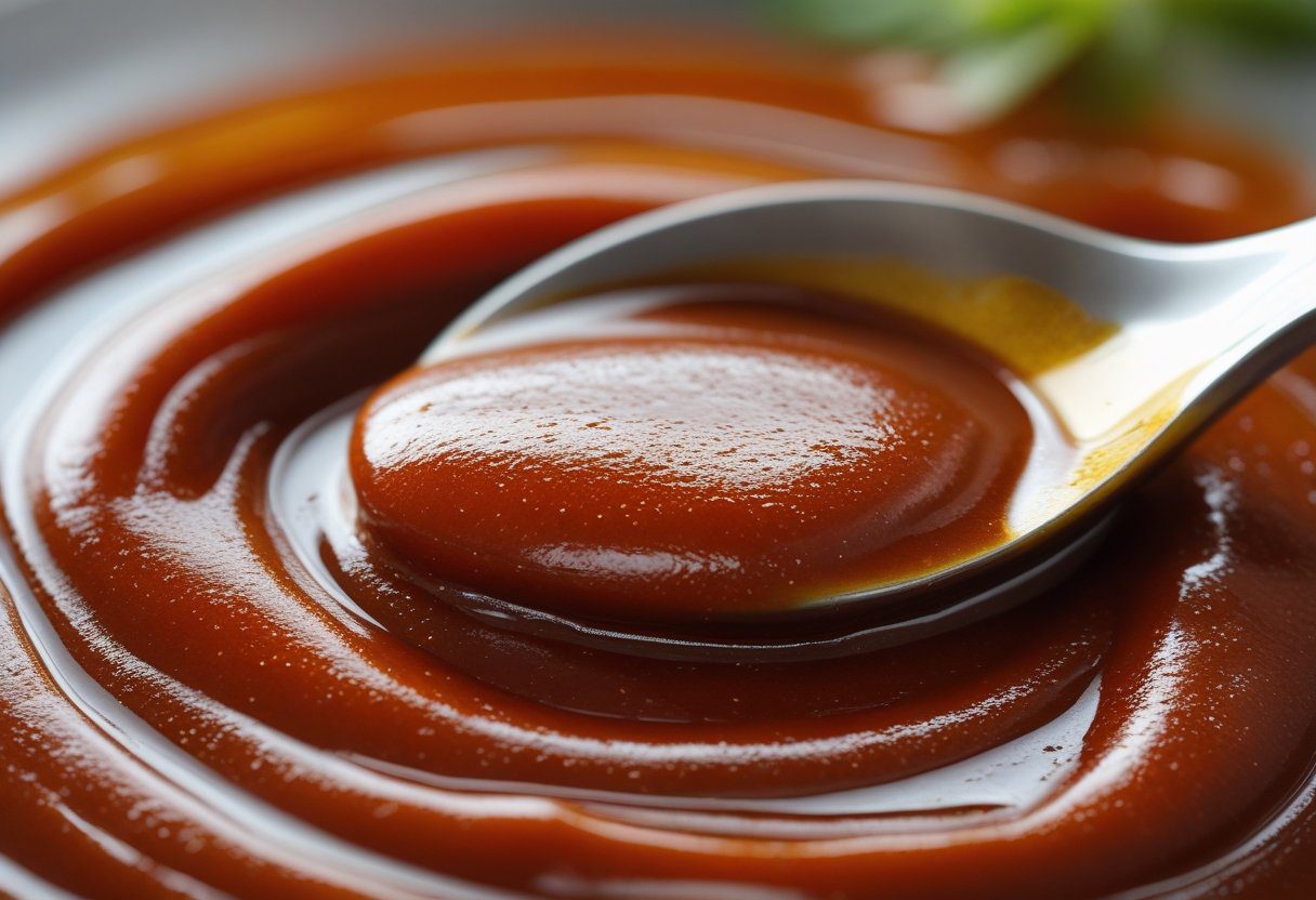 smooth pakora sauce red chilli sauce with thick glossy texture and rich red color