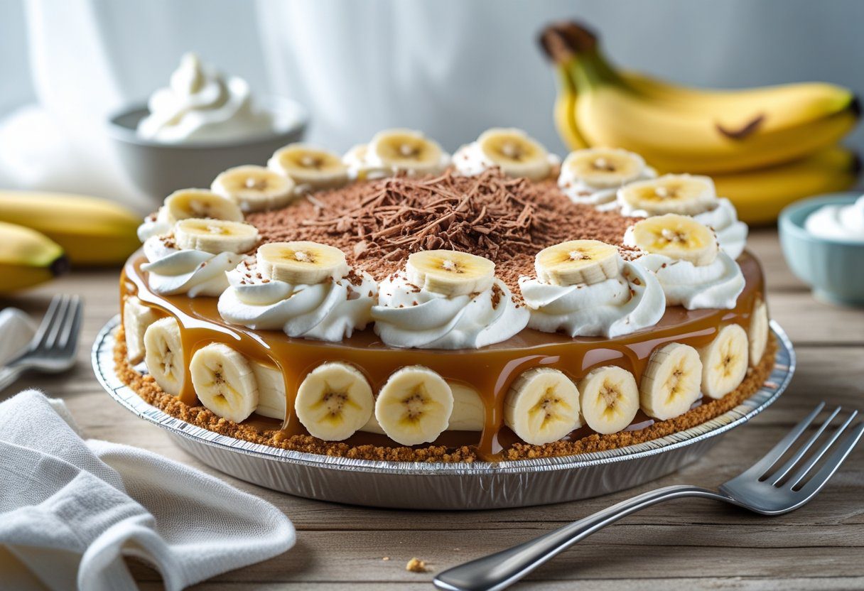 Easy Banoffee Pie by Mary Berry – No-bake dessert with crunchy biscuit base, creamy caramel, sliced bananas, and whipped cream, perfect for a crowd-pleasing British treat