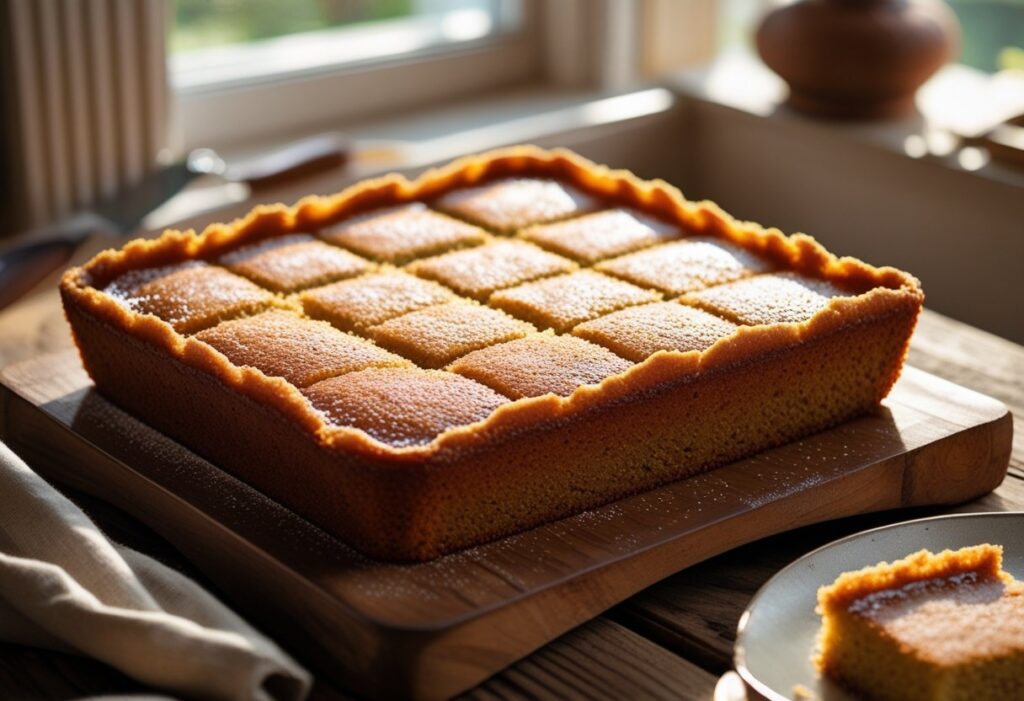 Easy Mary Berry Ginger Tray Bake – Perfect Dessert Magic with moist spiced crumb and ginger icing on wooden tray, ideal for afternoon tea or family dessert