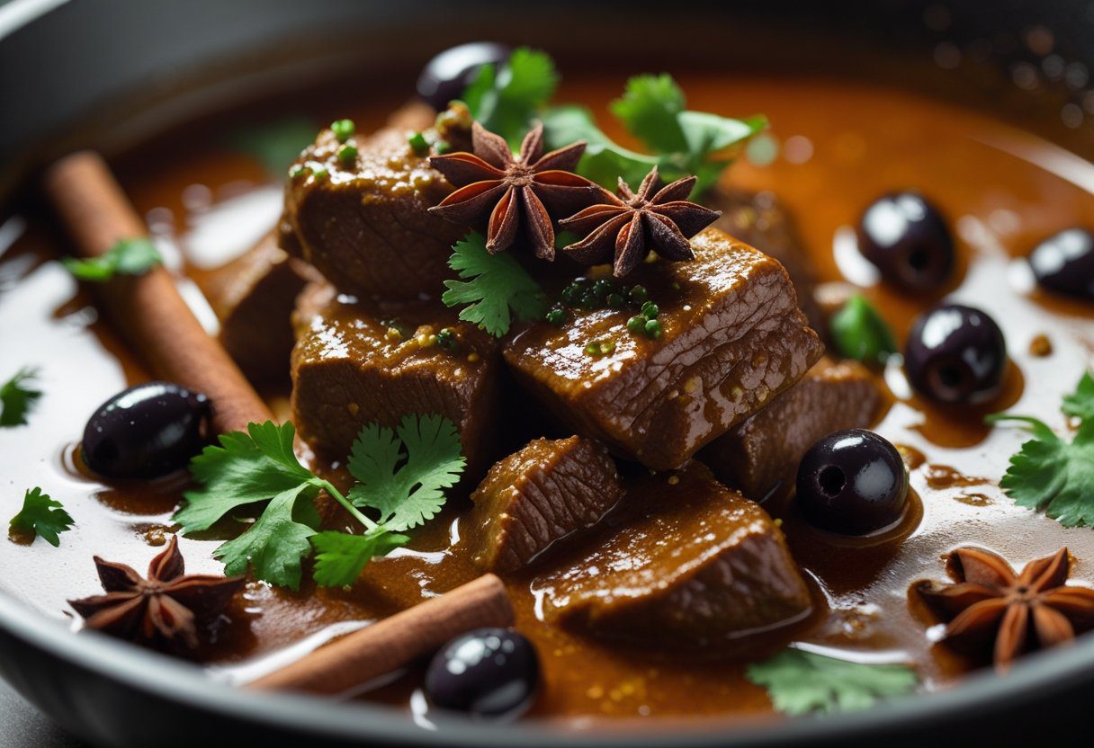 Finished easy beef tagine Moroccan stew with tender slow-cooked beef and rich aromatic sauce