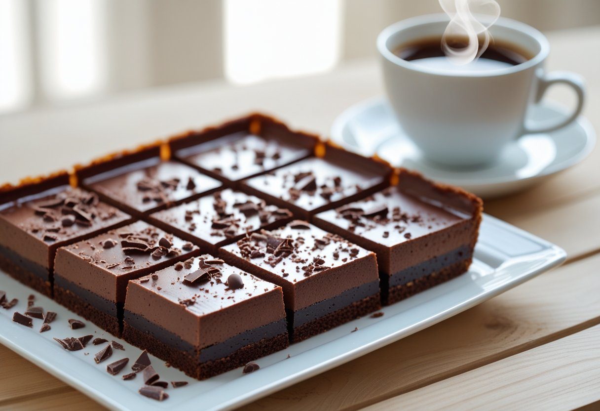 Mary Berry chocolate traybake with glossy chocolate ganache and shavings, sliced into squares, perfect for quick and easy decadent dessert recipes.