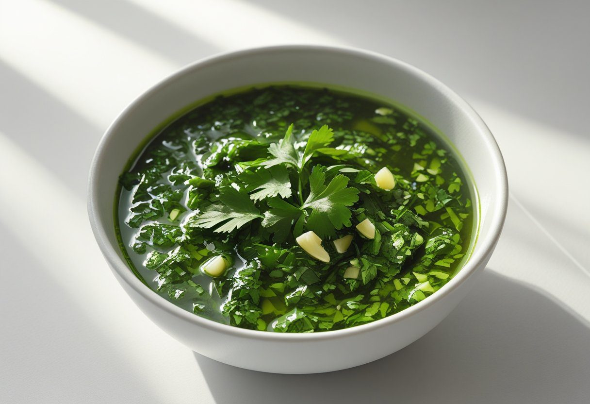 Simple chimichurri recipe with cilantro and parsley ready in 10 minutes, fresh herb sauce for steak, chicken, and vegetables