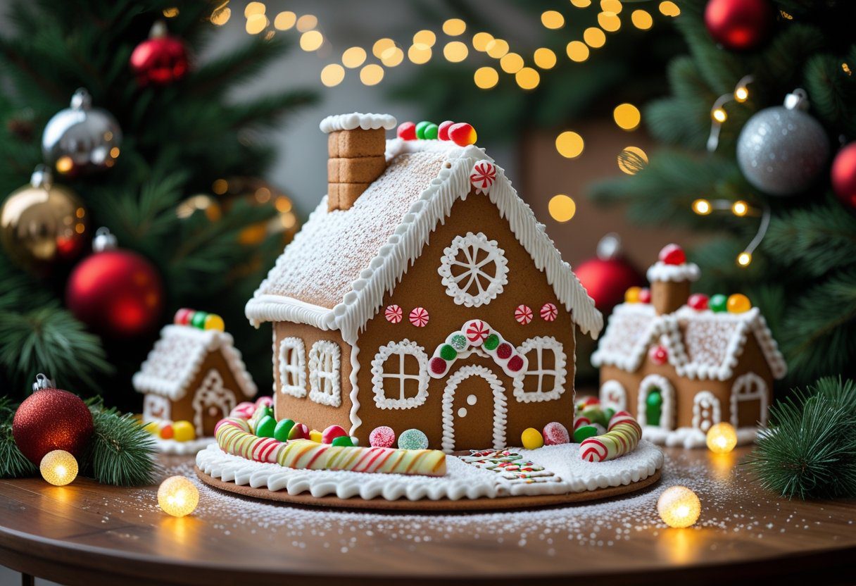 Holiday gingerbread house centerpiece with Mary Berry Gingerbread House Easy Recipe – Step-by-Step, gingerbread village build, gingerbread house with lights, Christmas candy decorations