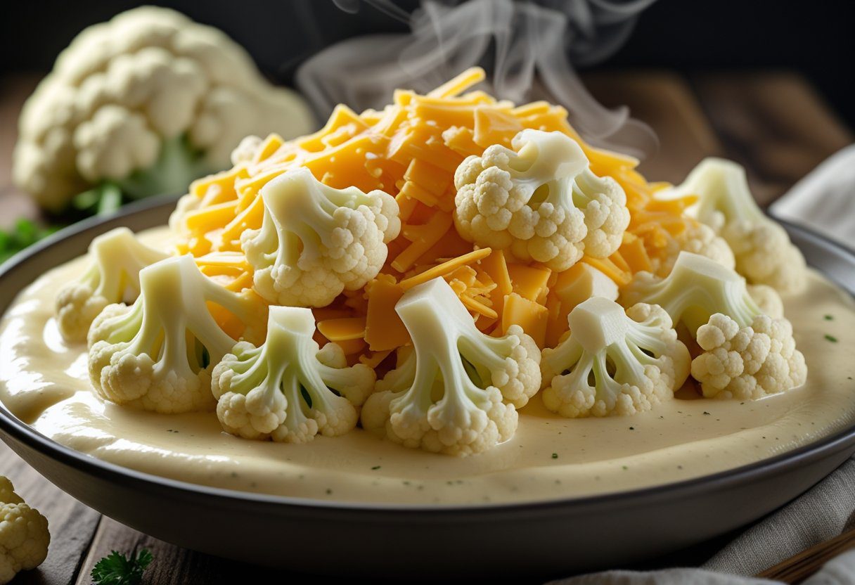 Mary Berry cauliflower cheese recipe showing rich creamy cheese sauce and perfectly cooked cauliflower florets