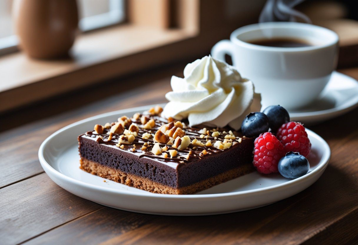 Soft chocolate traybake slice from Mary Berry Chocolate Traybake Easy Delicious Recipe, served with whipped cream and fresh berries, ideal for a family dessert or celebration cake.