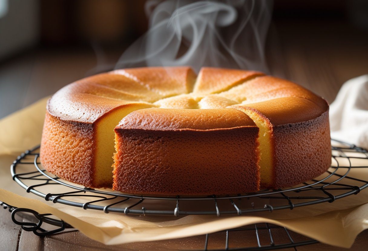 Traditional madeira cake UK cooling on rack showing perfect dome madeira cake and moist madeira cake recipe results.