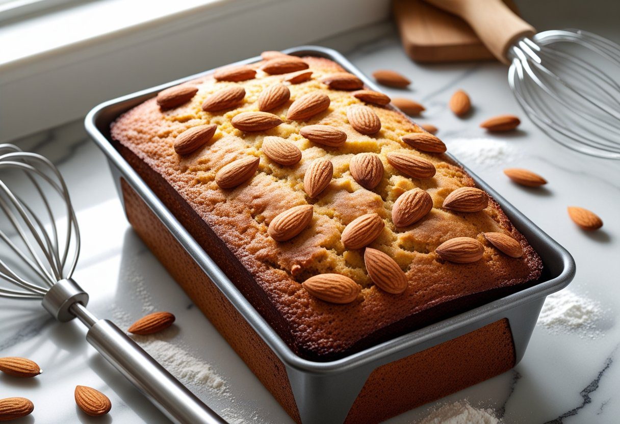 Classic Mary Berry loaf cake recipe baked to perfection with golden crust, soft sponge, and flaked almonds