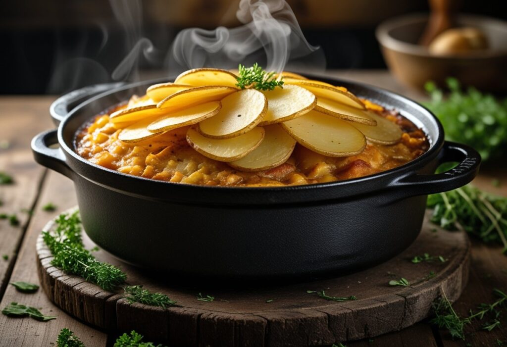 Golden crispy potato-topped Mary Berry Lancashire Hotpot with tender slow-cooked lamb and vegetables served warm as cozy British comfort food.