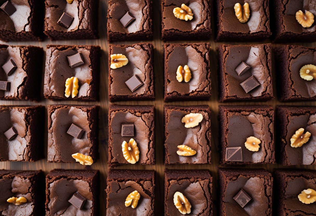 Mary Berry chocolate brownies with walnuts, showcasing moist brownie centre, shiny crackly top, and dense chewy brownie texture from traditional British brownie recipe