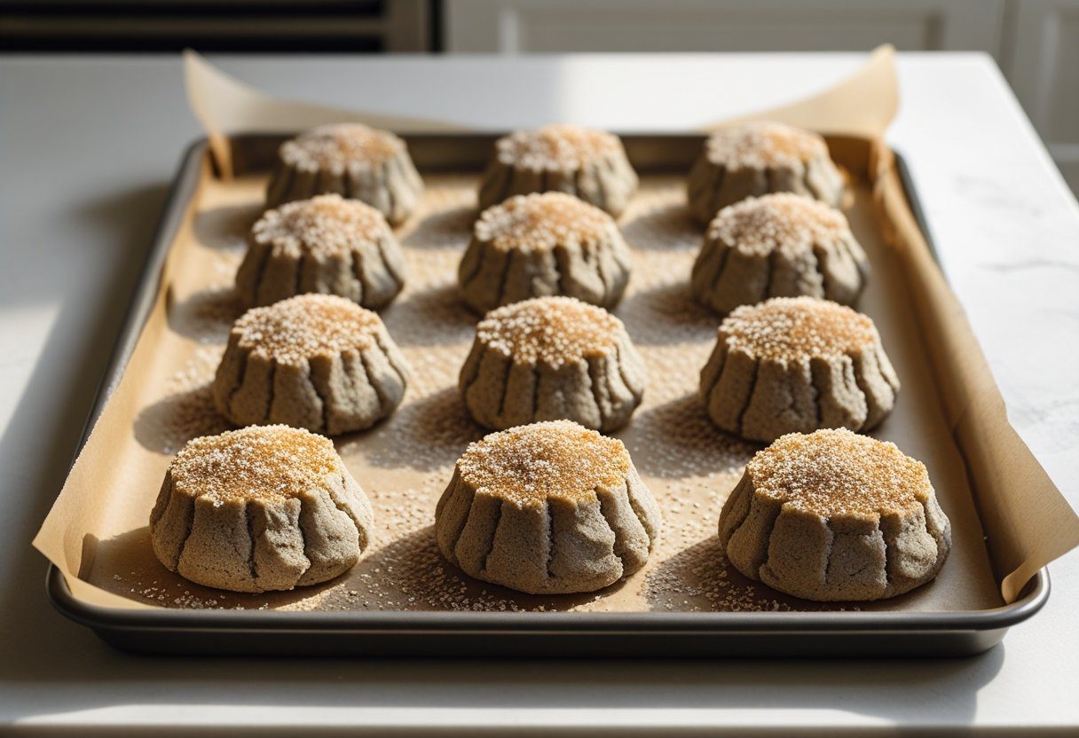 rock cakes shaped using simple rock cakes step-by-step, sitting on a baking tray with rugged tops, sprinkled with sugar for quick rock cakes for tea time