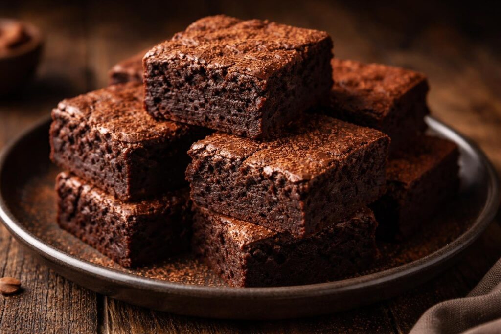 Fudgy keto brownies recipe made with low-carb ingredients, showing rich chocolate texture and gooey center on a rustic plate for a healthy dessert option.