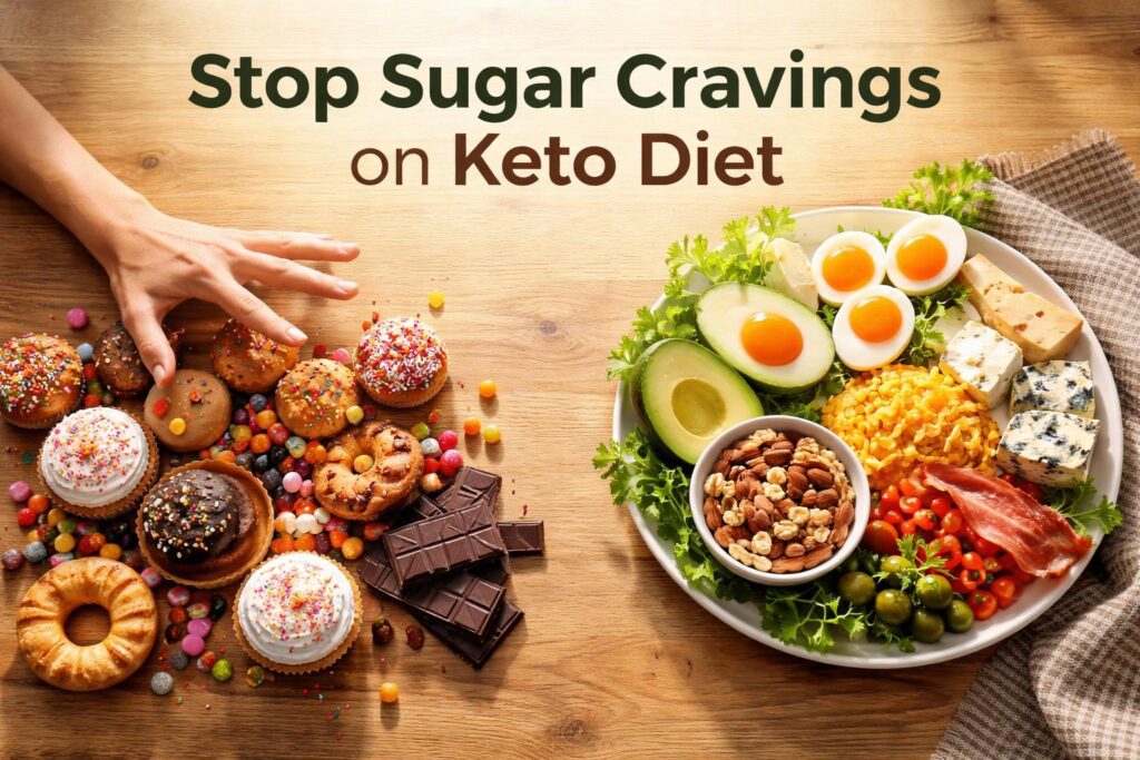 how to stop sugar cravings on keto diet with keto friendly foods like avocado eggs and nuts replacing sugar cravings in a healthy balanced low carb lifestyle