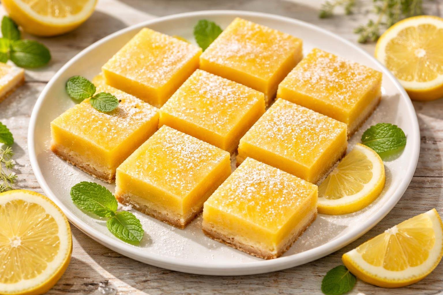keto lemon bars recipe almond flour dessert with golden crust and zesty lemon topping served on a white plate with fresh lemon slices, perfect low carb keto dessert presentation