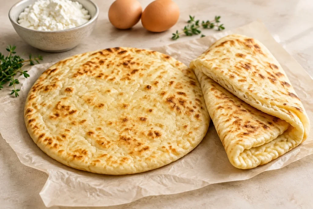 Keto cottage cheese flatbread made with cottage cheese and eggs.