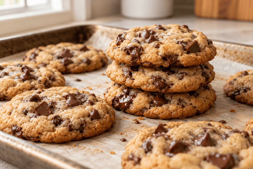 Homemade chocolate chip cookies without baking soda or baking powder.